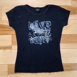 Black Graphic Baby Tee Y2K Indie Sleaze Tumblr